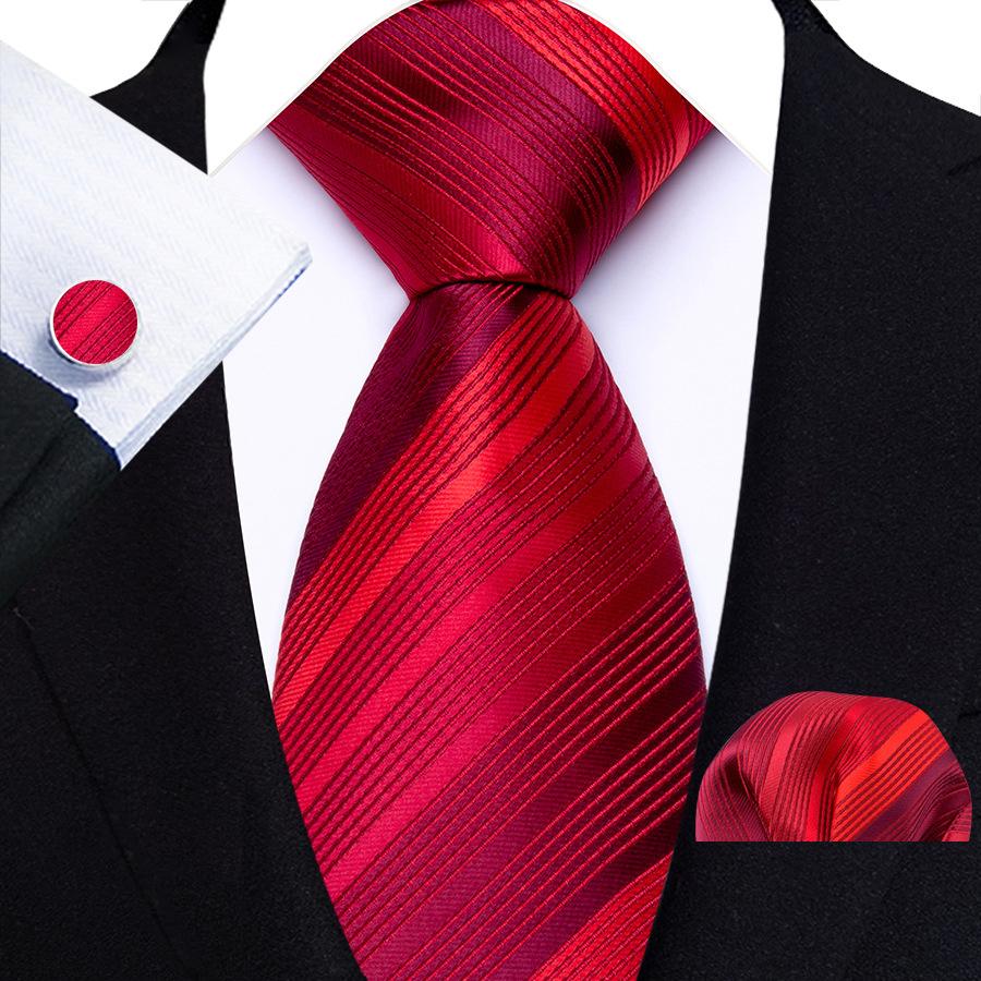 Red Striped Paisley Solid Floral Wedding 8CM Tie For Men Design Mens Necktie Hanky Cufflink Set For Daily Wear Business Party