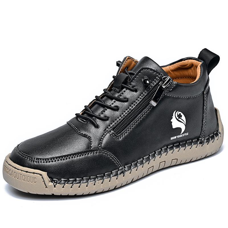 Women's 2025 Spring/Autumn High-Top Leather Martin Boots – Soft Sole, Trendy Casual Design for Couples