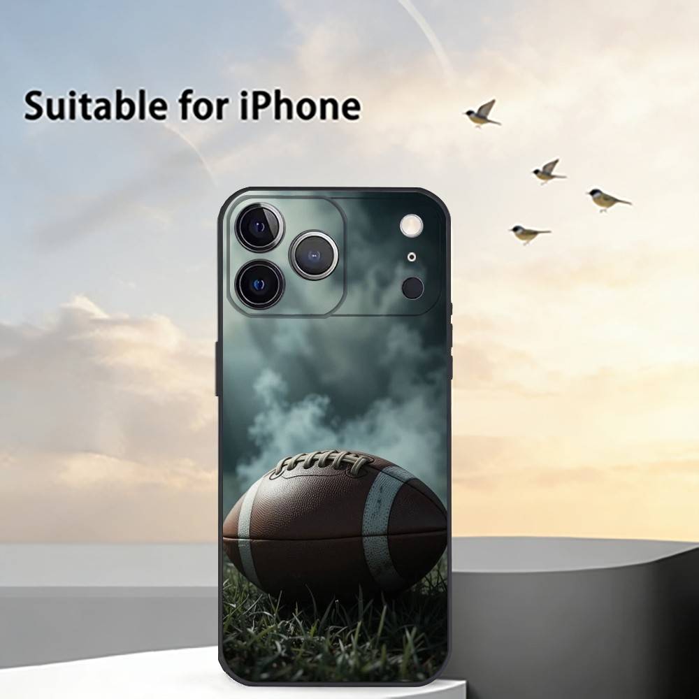 American Football Sport Phone Case For iPhone 17,16,15,14,13,12,11 Plus,Pro Max,XS,Soft Silicone Black Cover