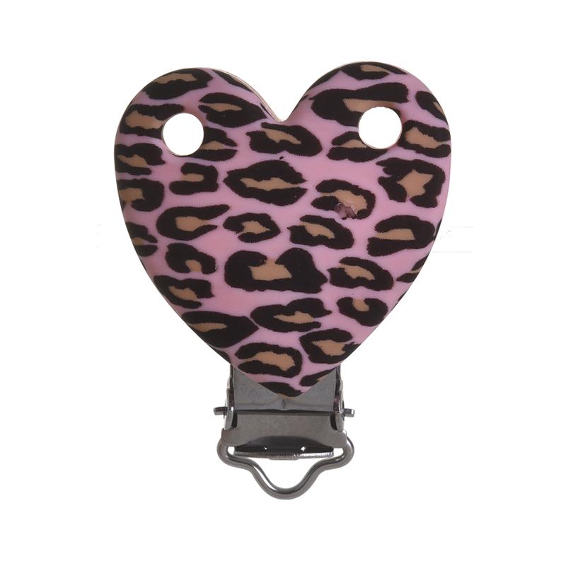 3 Stück 38x50mm Leopard Herzform Silikon Schnullerclip DIY Baby Zahnen Beißring Halskette Perlenwerkzeug Pflege Geschenk Zubehör