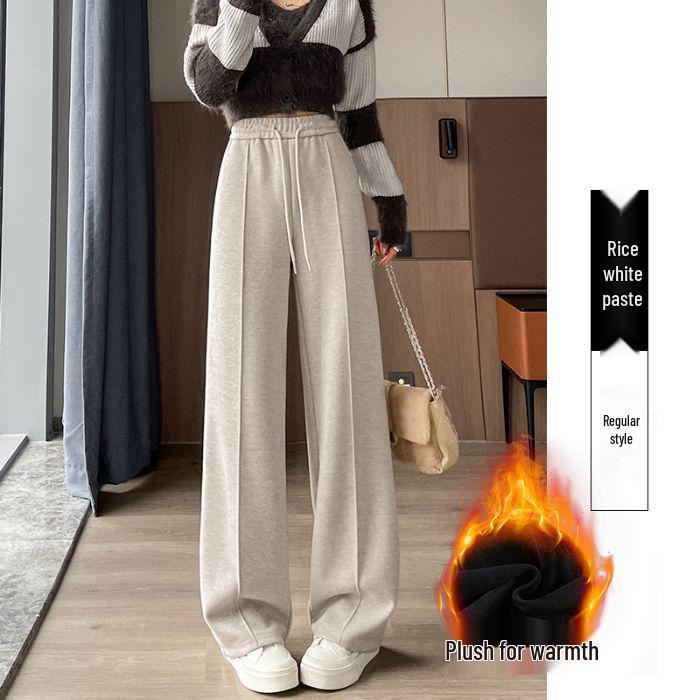 

Женские брюки из шерстяного флиса в елочку с подкладкой: Высокая талия, Приталенный широкий крой, Стиль Осень/Зима 2024 L