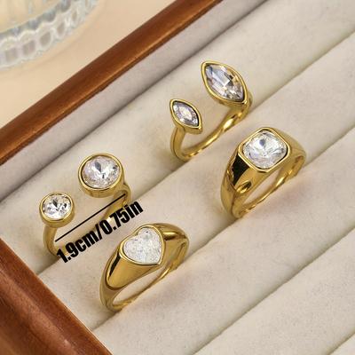 Stainless Steel Ring Set Round Zircon Open Ring Ins Wholesale of High-End Titanium Steel Jewelry