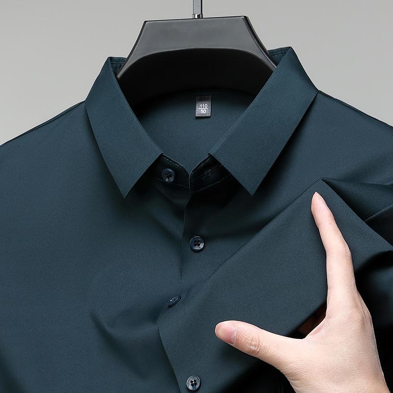 Men's Seamless Short-Sleeve Ice Silk Formal Shirt - Summer 2026, Non-Iron, Solid Color, Business Casual.