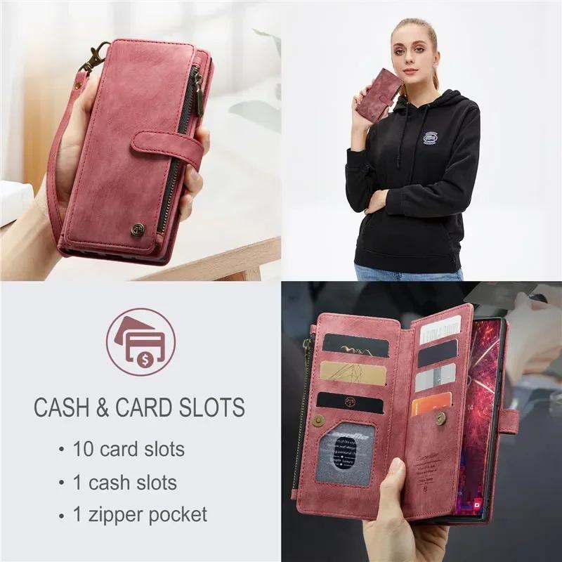 CaseMe Flip Leather Phone Case For Samsung Galaxy S26 Ultra S25 Edge S24 FE S23 S22 S21 S20 Plus S10 Note 20 Ultra Zipper Wallet Card Bag Cover Coque