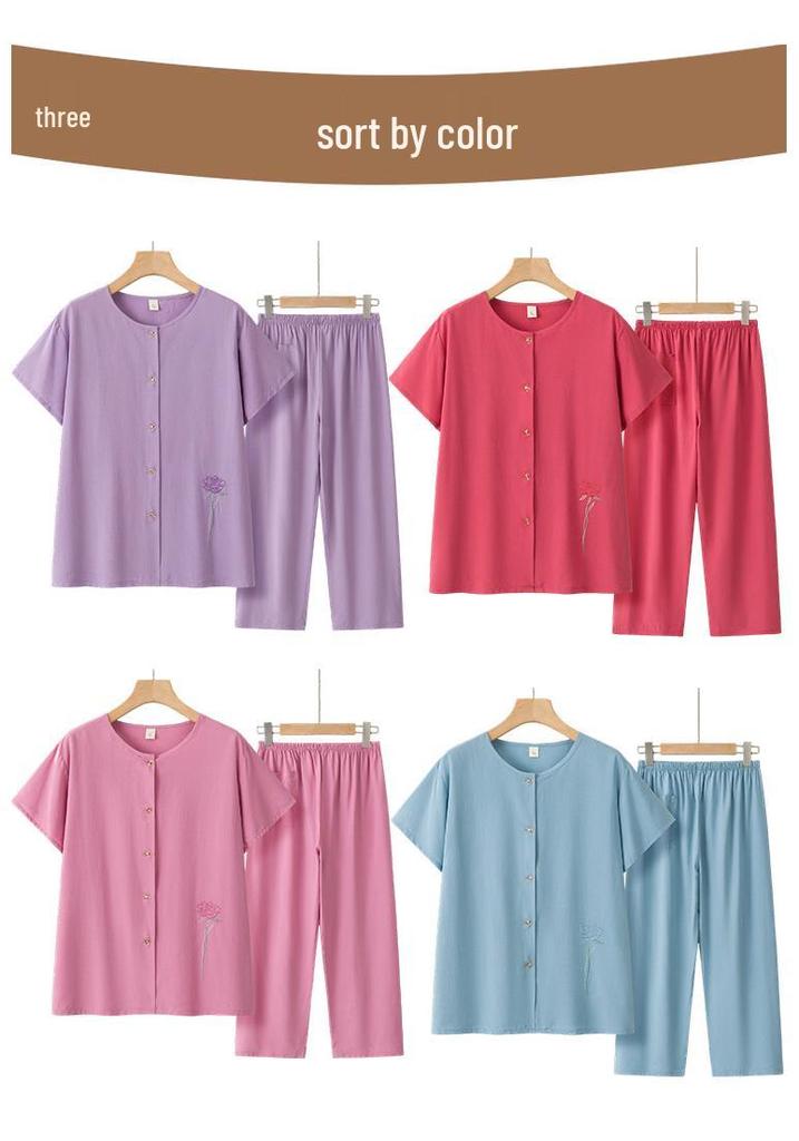 Granny Short Sleeve Summer Suit - Casual Two-Piece Set for Middle-Aged & Elderly Women