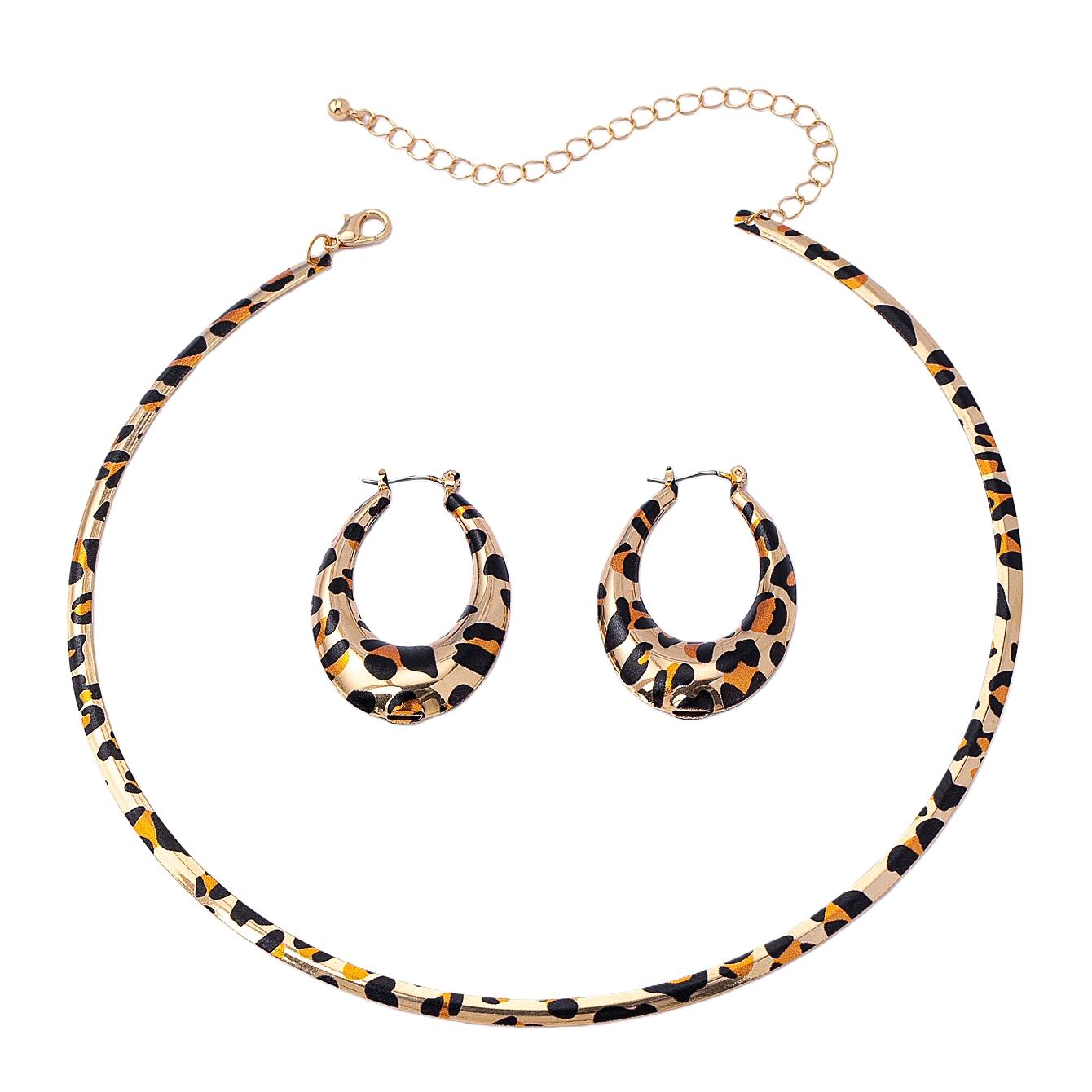 

Women s Jewelry Set Simple and Elegant Geometric Leopard Print Necklace and Earrings Set Jewelry Gift Suitable for Daily Wear леопардовий