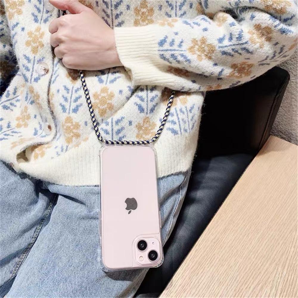 Crossbody Necklace Lanyard Transparent Phone Case For iPhone 17 16 15 14 11 12 13 Pro Max XS XR 8 Plus Cord Rope Acrylic Cover