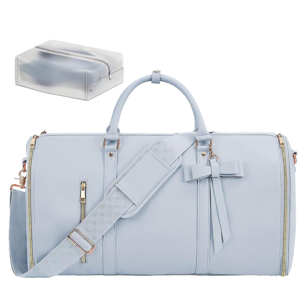 Damen Trendy Reise PU Leder Anzug Kleidersäcke Aufbewahrungstaschen Seesäcke mit Schmetterlingskrawatte