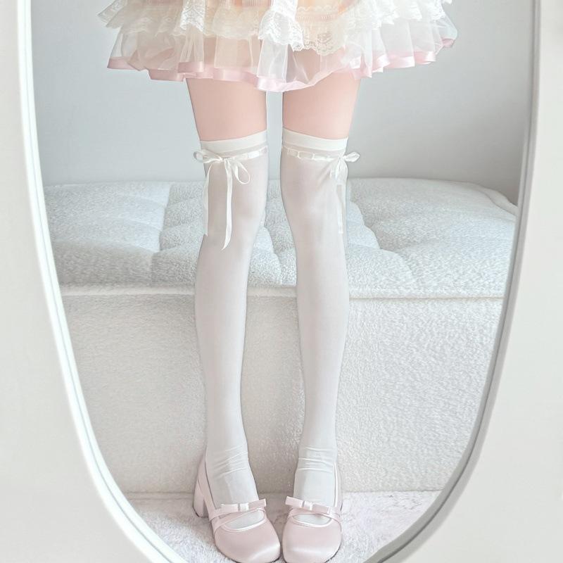 

Ballet Style White Mary Jane Socks Women S Spring And Summer Sweet Bow Ribbon Medium Tube Socks Breathable Versatile Japanese Jk One size fits all