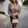 2024 Autumn Fashion Women's V-Neck Long Sleeve Button-Down Solid Color Top
