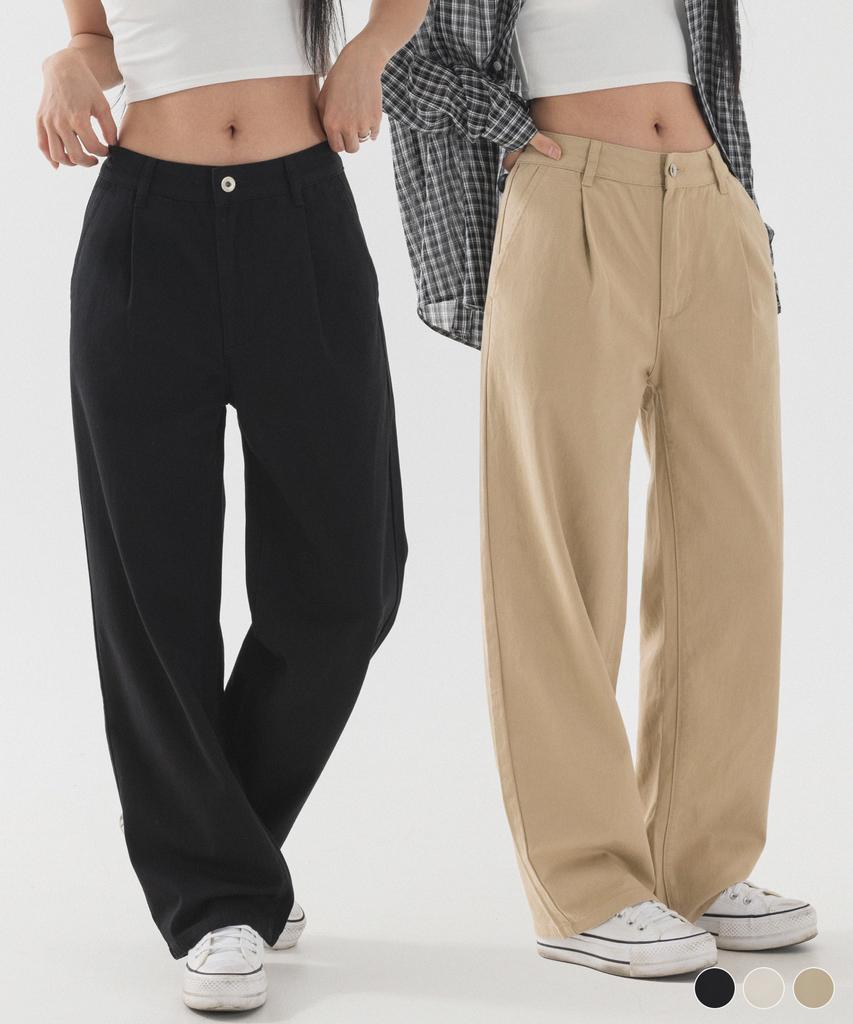 PIANER [2 Pack] Semi-Wide One-Pleat Cotton Pants (3 Colors)