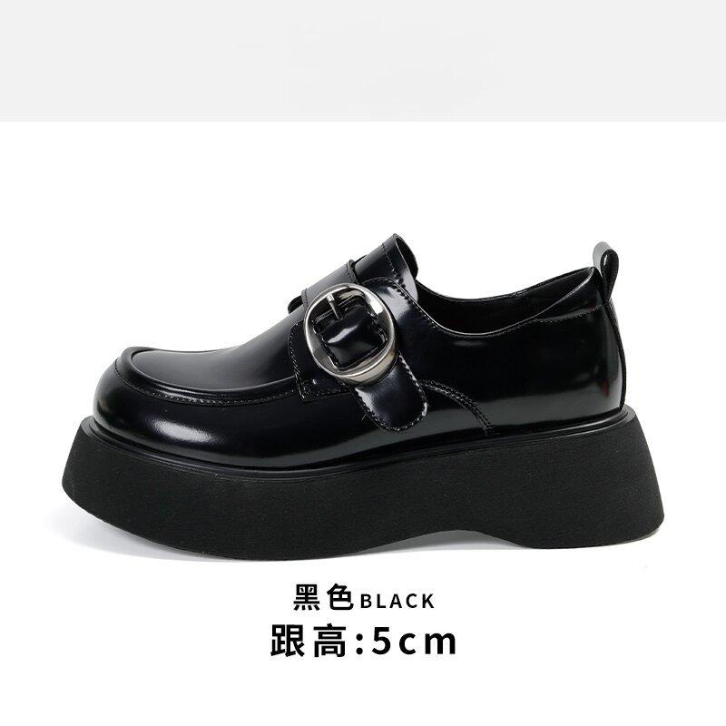 

Height-increasing thick-soled small leather shoes women s 2025 spring and autumn new college-style loafers Velcro soft-soled versatile single shoes 40 чорний