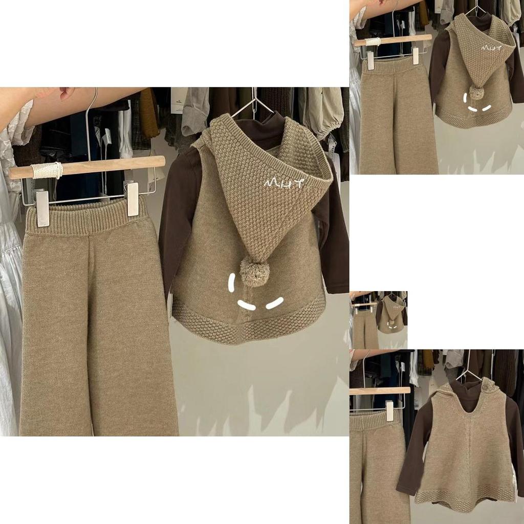 Adorable Korean Childrens Autumn Winter Outfit With Cozy Hooded Sweater And Long Pants For Girls Aged 3 To 8