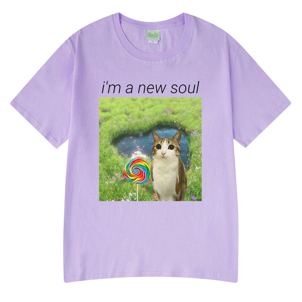 Cat Owl Lollipop Funny Meowl Meme Im A New Soul Tshirts Unisexs Clothing Fashion Tee Tops Harajuku Short Sleeves Cotton T Shirts