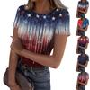 Women's Casual Fashion Round Neck Independence Day Print Short-Sleeve Ribbed Top
