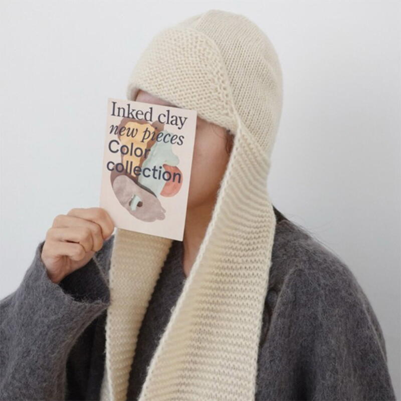 Women s Knit Beanie Folding Long Muffler Hat C8674_Light Gray