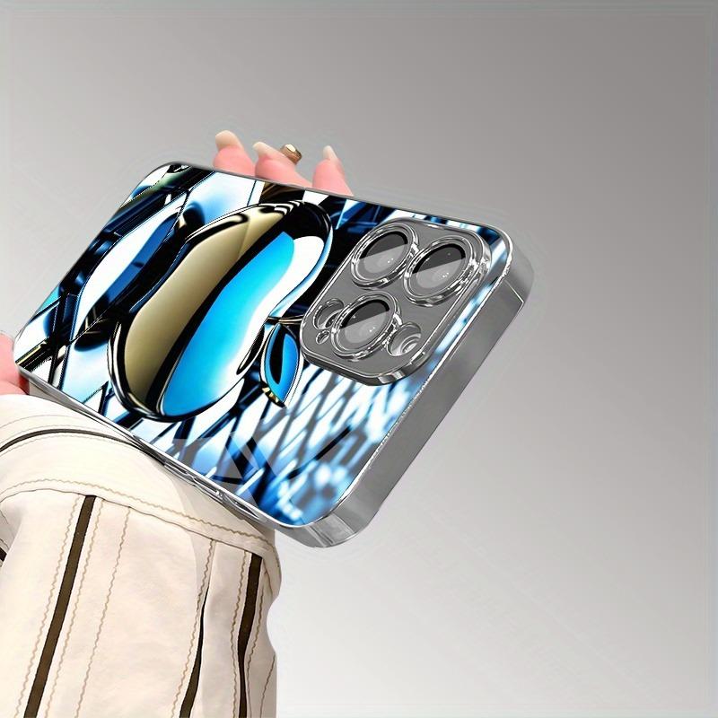 Luxury Gradient Texture For Apple Print Glass Electroplated Silver Phone Case For Samsung Galaxy S25 S24 S23 Ultra Plus FE Cover