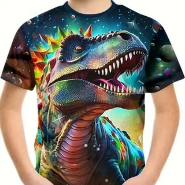 Summer Boys' Children's Fashionable Loose Comfortable T-shirt Domineering Dinosaur Animal Print Breathable T-shirt