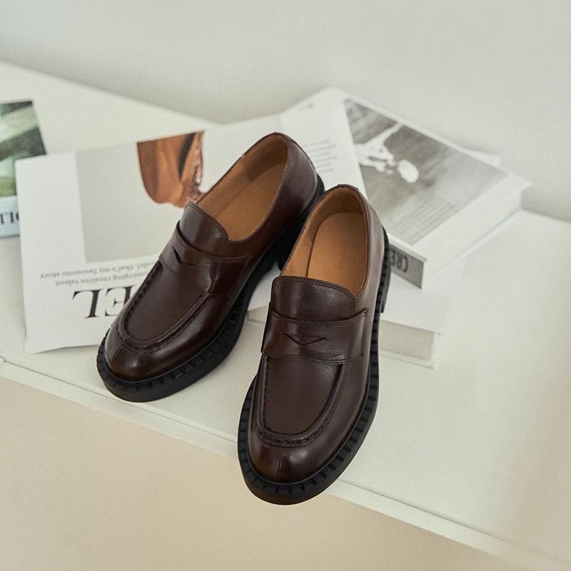 

Wang Xiaodu genuine leather thick heel thick-soled tire cowhide one-pedal commuter small leather shoes 40