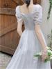 Französischer Stil Elegantes Midikleid Frau Kausal Kurzarm Feenkleid Vintage Abend Partykleid Urlaub Strand Sommer Chic