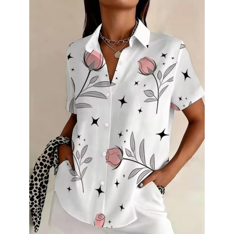 Womens Casual Comfortable Summer Short Sleeve Printed Shirt Daily Street Wear