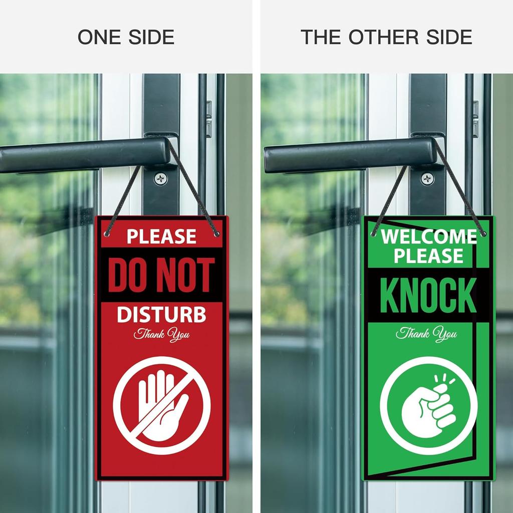 Putuo Decor Do Not Disturb Door Hanger, Welcome Please Knock Sign - 10x5 Inches PVC Double Sided Reversible for Therapists Office Clinic Treatment