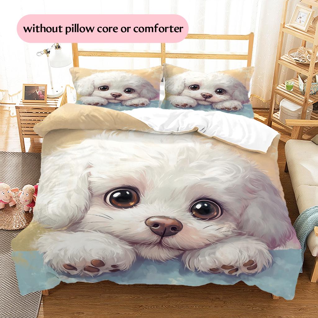 Cute Bichon Pattern Bedding Home Decoration Birthday Gift (1 * duvet cover + 2 * pillowcase, without core)