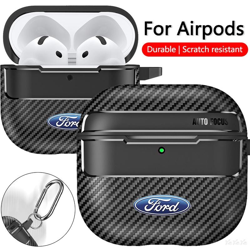 For Airpods 1/2/3/4/Pro Carbon Fiber Texture Earphone Case Bluetooth Headset Protect Shell For Ford Mustang Fiesta F150 Sticker