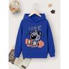 Single Casual Simple Children's Autumn And Winter Blue Hoodie, Cure Bear Cartoon Print Hoodie