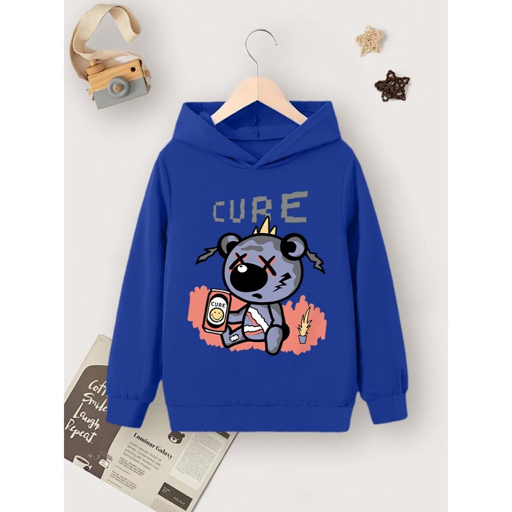 

Single Casual Simple Children s Autumn And Winter Blue Hoodie, Cure Bear Cartoon Print Hoodie 100