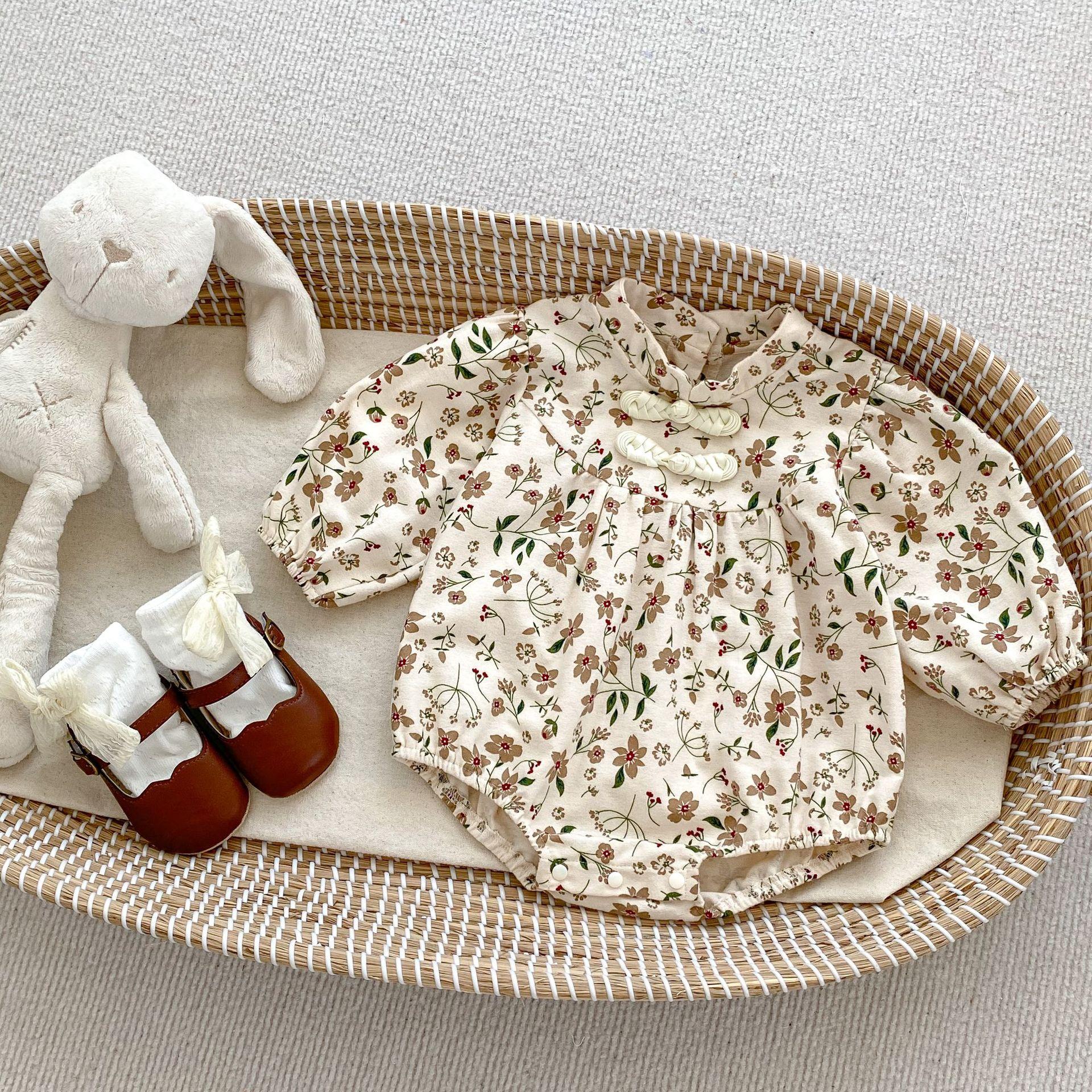 Autumn Baby Girl Stand Collar Long Sleeve Romper Infant Printed Bodysuit Crawling Clothes 66 цветочные печати