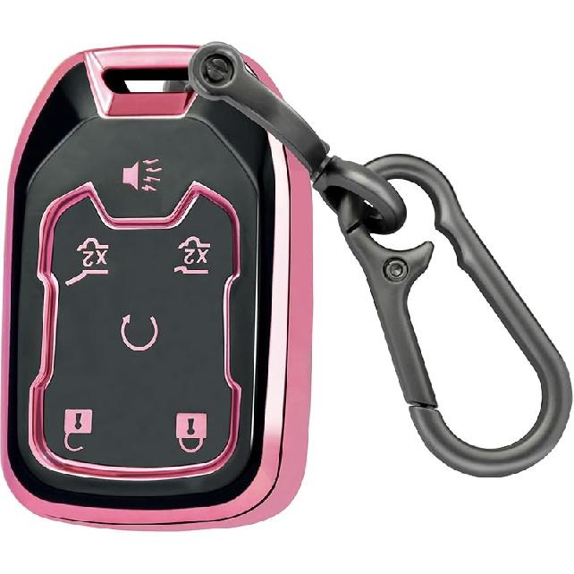 For GMC Key Fob Cover With Keychain, Key Case Shell TPU Full Protection Compatible With GMC Chevy Silverado Suburban Tahoe Acadia Terrain Yukon
