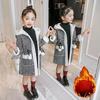 Meisjesjas voor herfst en winter   Mode kinderkleding Verdikte en fluwelen tartan jas Middellang