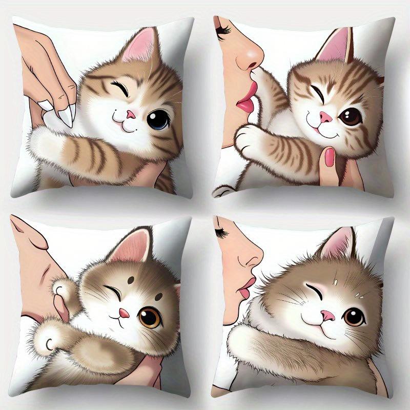 Cute Cat and Kissing Pattern digital printing pillow cover Short plush Suitable living rooms bedrooms sofas throw cushion cover