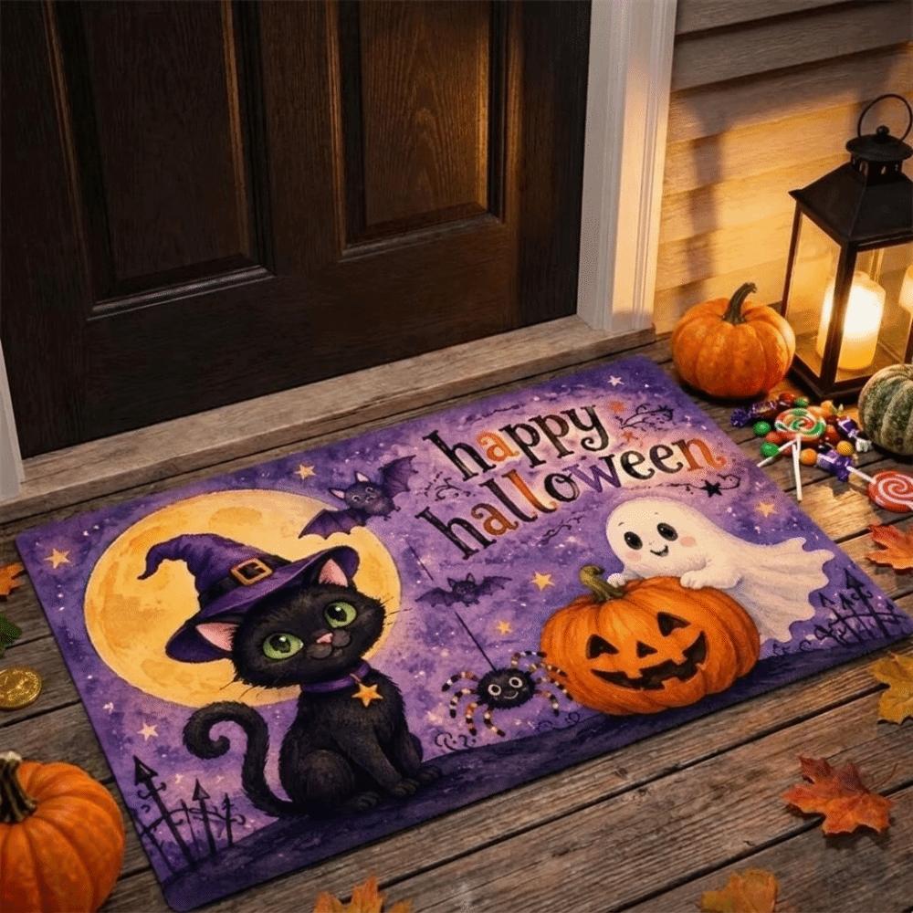 Absorbent Pumpkin Ghost Doormat Non-Slip Entryway Floor Mat Maple Leaf Welcome Mat  Bathroom