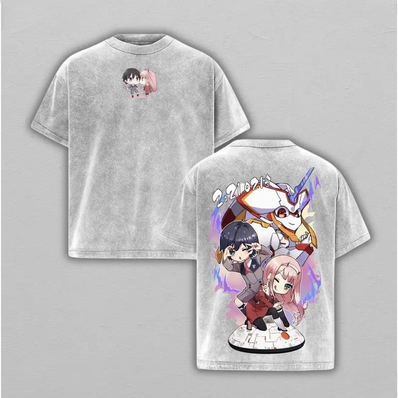 

Zero Two DARLING In The FRANXX Graphic T Shirt Men Women Cotton Tshirts Vintage Washed Tee Harajuku Male Casual Loose T-shirt XXL