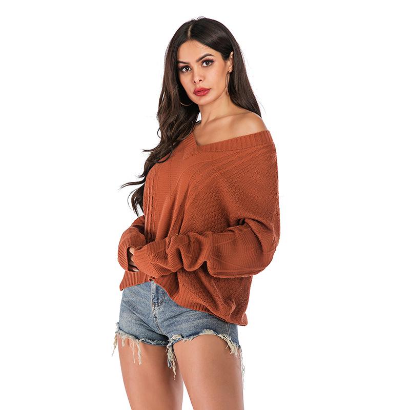 Europese en Amerikaanse dameskleding herfst en winter los huis V-hals herfst gebreide trui pullover trui