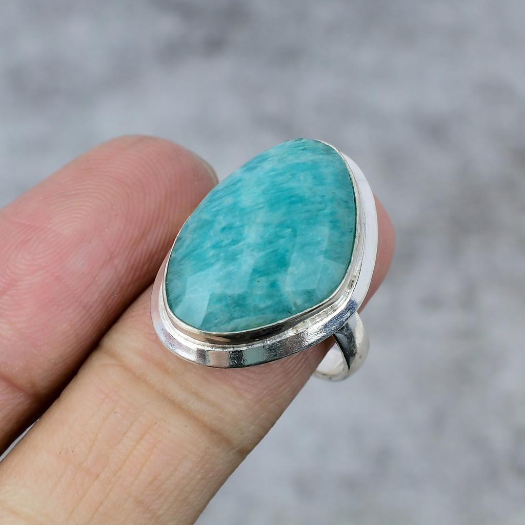 Amazonite Gemstone Handmade 925 Sterling Silver Jewelry Ring Size 9.5 M-254