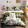 White Cats Family In Cozy Garden Bedding Set For Kids Luxury Gift 3Pcs Digital Print Comforter Set Soft Comfortable Breathable