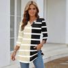 Damen V-Ausschnitt 3/4 Ärmel Pullover Tunika Oberteil mit Streifenmuster Lockerer Schnitt Lässige Mittellange Bluse für den täglichen Gebrauch