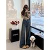 Samtige Verdickte Weitbeinige Jeans: Damen High-Waist Retro Birnenform Hose für Herbst/Winter 2025