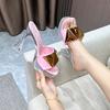 Fashion New 12CM Sexy Car Model Fashion Transparent Slippers, Nightclub Thick-heeled Crystal Square Toe Anti-slip Metal Buckle Sandals