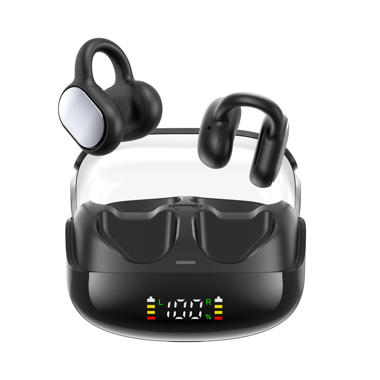 

Bluetooth Wireless Earphones Newly Developed Bone Conduction Technology Ear Cuff Bluetooth EDR Ear Clip Type Block LED Display Battery Level Indicator