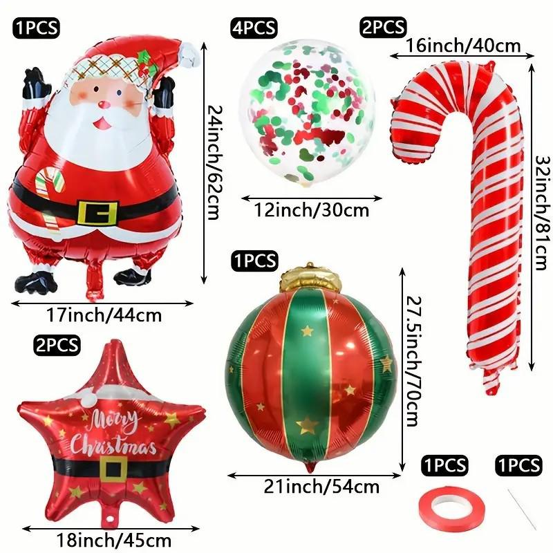 Christmas Decor Balloon Set: Santa, Star, and Candy Cane