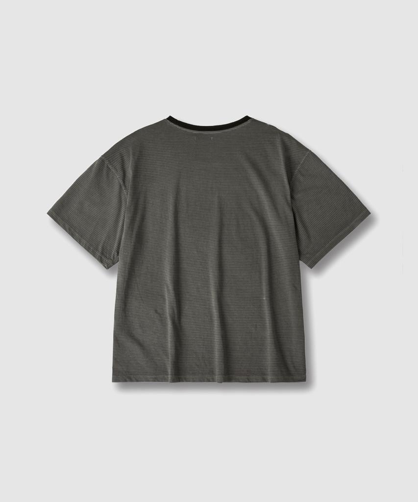 ASP Pigment Dyed Stripe Short Sleeve T-Shirt - Mid Grey