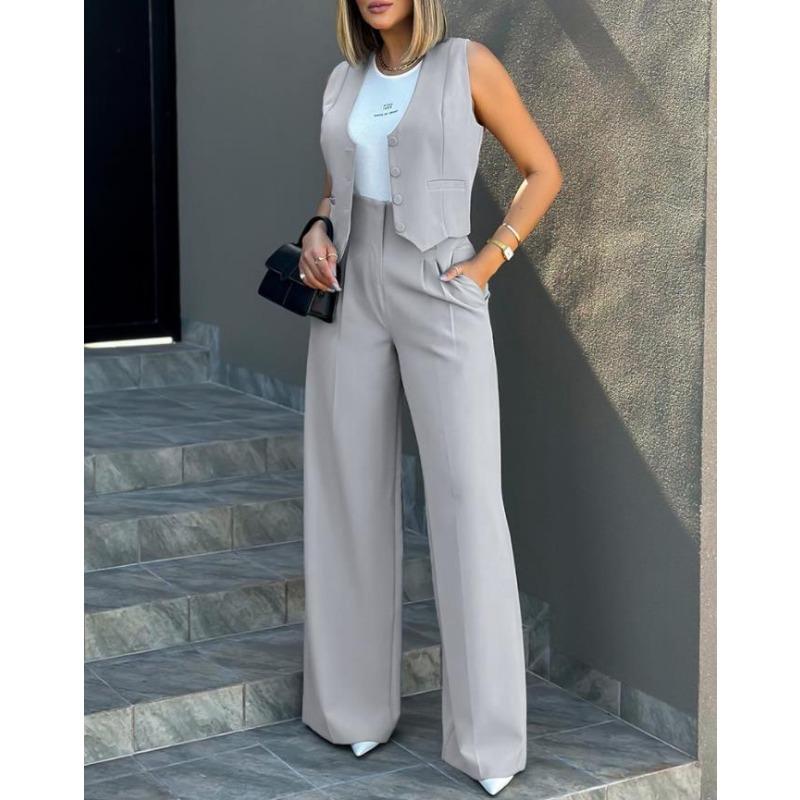 HNXC Fashionable Waistcoat, Vest, Wide-leg Pants and Casual Suit