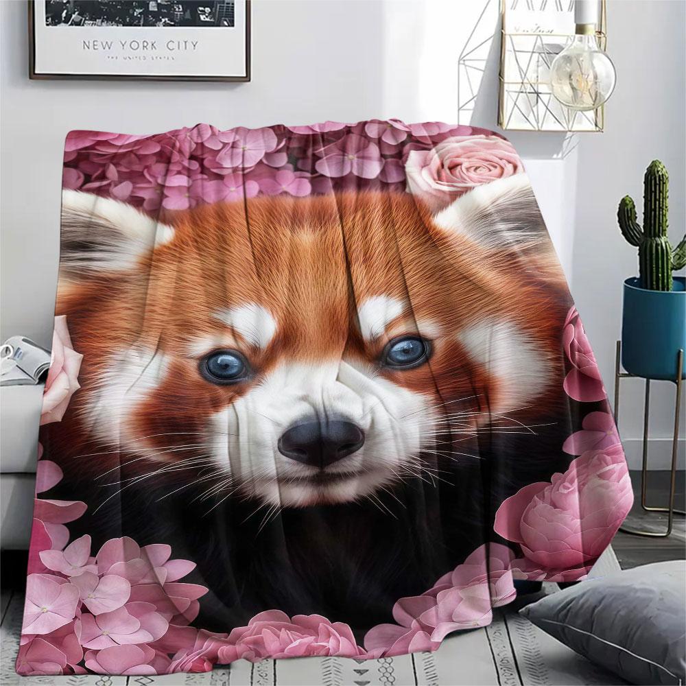 1Pc Rosebushanimals Print Flannel Blanket, High quality Comfortable for All Seasons, Home Decor, Warmth and Comfort, Perfect for Christmas Gifts