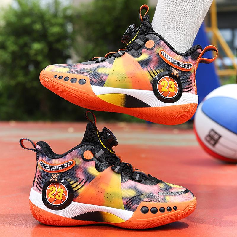 Putian children's mesh basketball shoes summer and autumn boys' actual combat training youth anti-skid rotating buckle running shoes sports