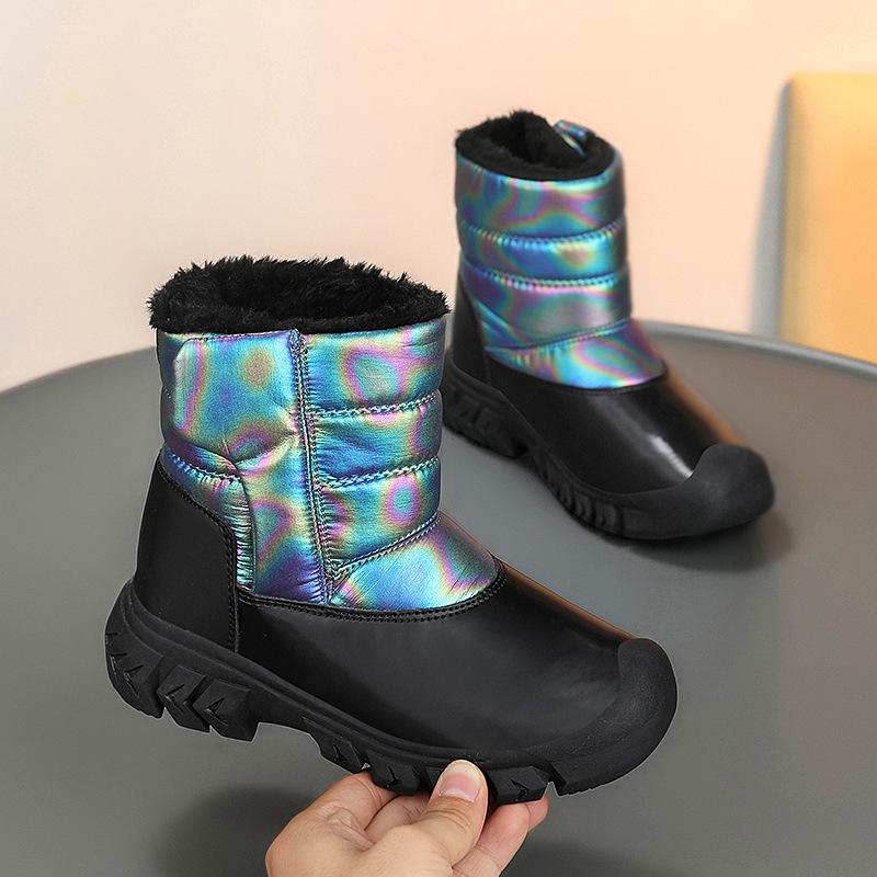 2025 Winter Kids' High-Top Fur-Lined Cotton Snow Boots: Non-Slip, Warm Hiking Shoes for Boys and Girls