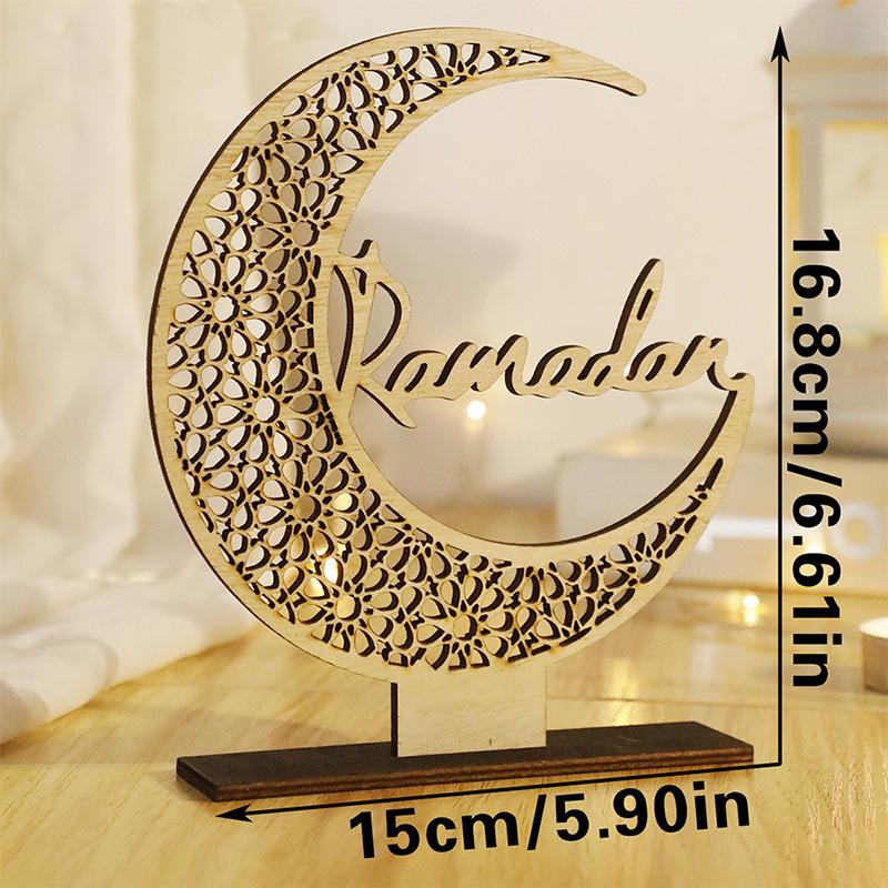 Eid Mubarak Moon Ornament Creative Ramadan Wooden Moon Star Desktop Ornaments Kareem Muslim Festival Home Table Decoration